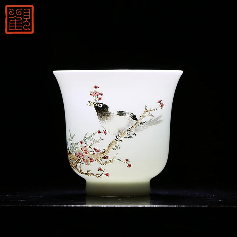 Guanfu Museum Recommended Hand-Painted Egg-Shell Porcelain Series Handmade Jingdezhen Tea Set Tea Cup Master Cup Handcrafted Egg