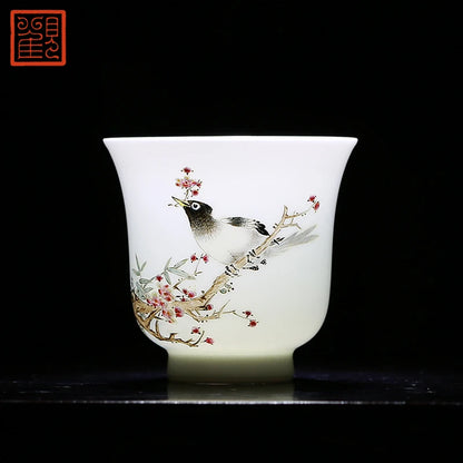 Guanfu Museum Recommended Hand-Painted Egg-Shell Porcelain Series Handmade Jingdezhen Tea Set Tea Cup Master Cup Handcrafted Egg