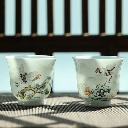Guanfu Museum Recommended Hand-Painted Egg-Shell Porcelain Series Handmade Jingdezhen Tea Set Tea Cup Master Cup Handcrafted Egg