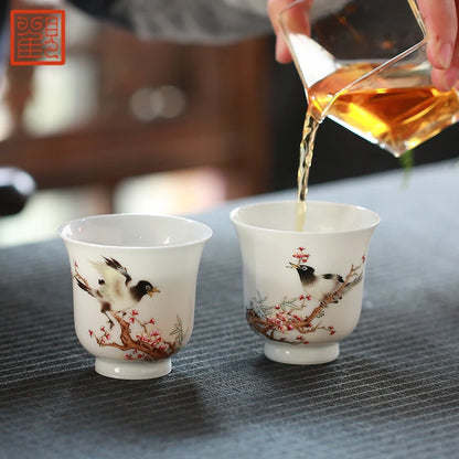 Guanfu Museum Recommended Hand-Painted Egg-Shell Porcelain Series Handmade Jingdezhen Tea Set Tea Cup Master Cup Handcrafted Egg