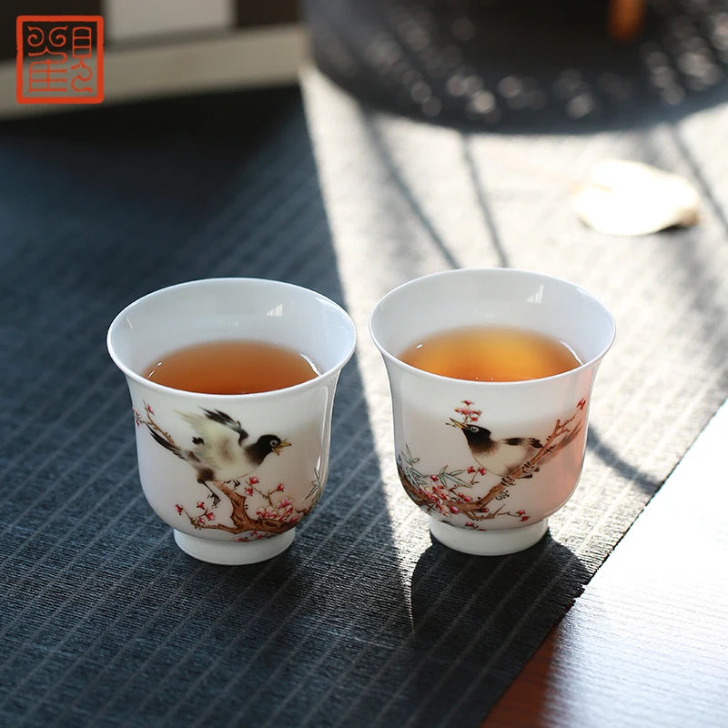 Guanfu Museum Recommended Hand-Painted Egg-Shell Porcelain Series Handmade Jingdezhen Tea Set Tea Cup Master Cup Handcrafted Egg