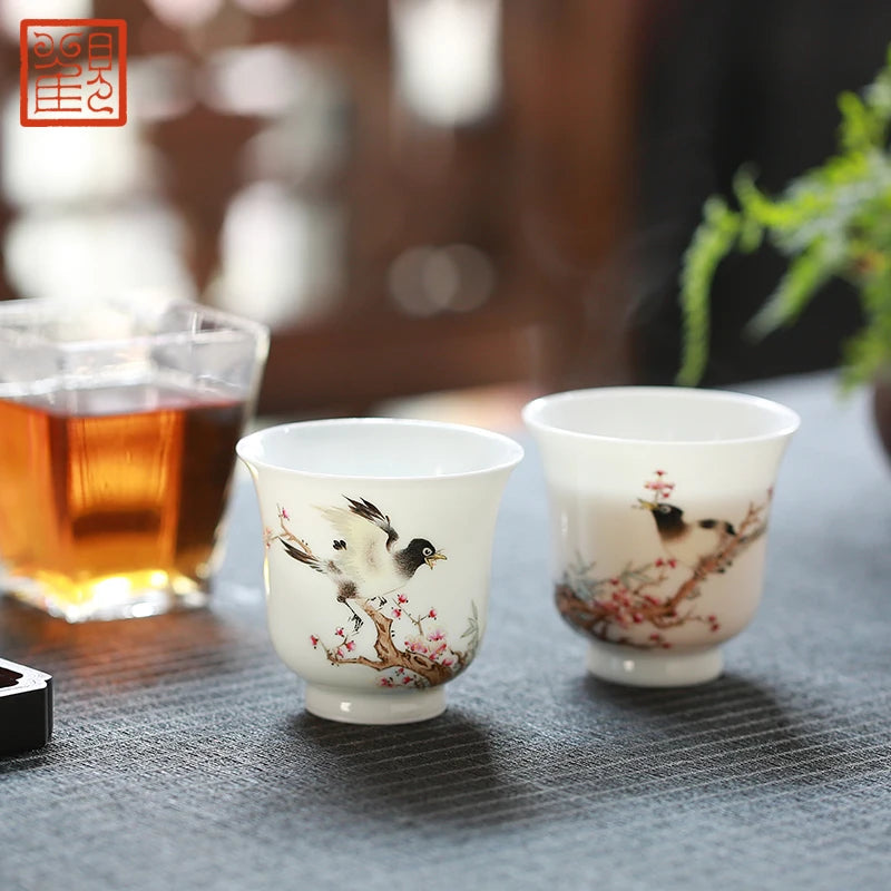 Guanfu Museum Recommended Hand-Painted Egg-Shell Porcelain Series Handmade Jingdezhen Tea Set Tea Cup Master Cup Handcrafted Egg