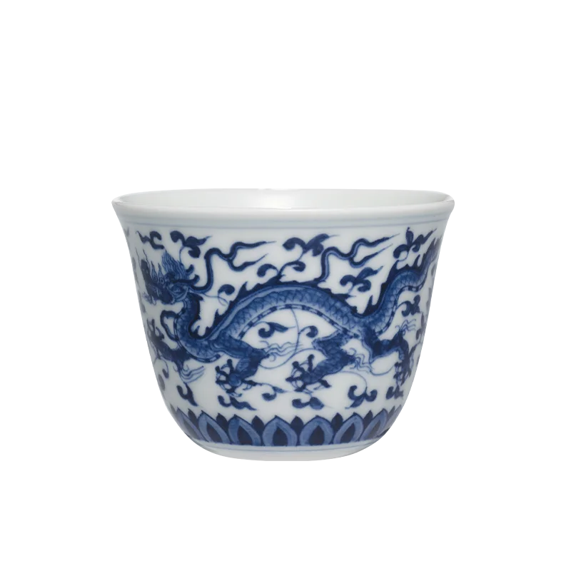 Guanfu Museum Recommended Imitation Mingcheng Blue and White Dragon Pattern Series Blue and White Gaiwan Traditional Handmade Pa