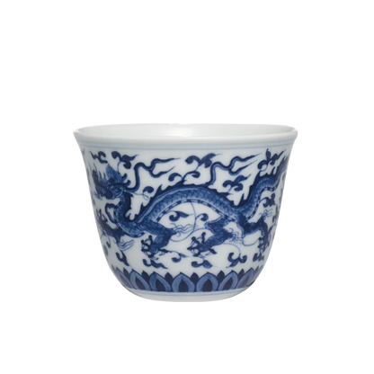 Guanfu Museum Recommended Imitation Mingcheng Blue and White Dragon Pattern Series Blue and White Gaiwan Traditional Handmade Pa