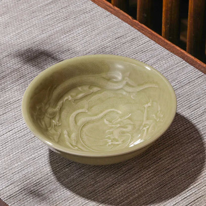 Guanfu Museum Recommended Secret Color Yue Kiln-Dragon Pattern Cup Celadon Kiln Yue Kiln Glaze Color Jingdezhen Tea Set Ceramic