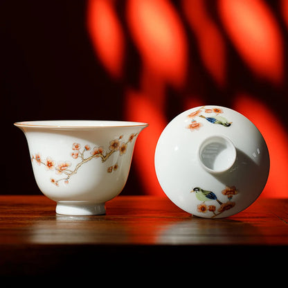 Guanfu Museum Recommended Xincai Xi Upper Brow Pattern Gaiwan Set Bowl Set Hand Painted Handmade Jingdezhen Tea Cup Kung Fu Tea