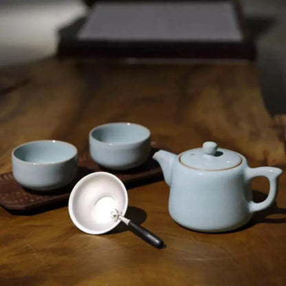 Guanfu Museum Ru Ware Master Set One Pot Four Cups Collection Maweidu Recommended Kung Fu Tea Set Gracked Glaze Supportable Gold