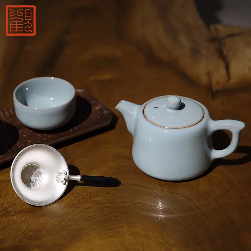 Guanfu Museum Ru Ware Master Set One Pot Four Cups Collection Maweidu Recommended Kung Fu Tea Set Gracked Glaze Supportable Gold
