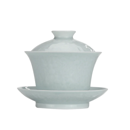 Guanfu Museum: Song Feng Hua Su Skin Jade Bone Misty Blue Series Tureen Tea Set Jingdezhen Bluish-White Glaze Porcelain Kombucha