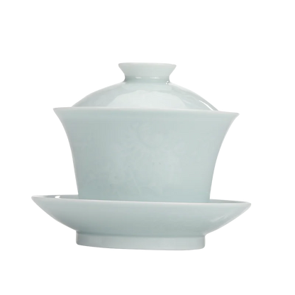 Guanfu Museum: Song Feng Hua Su Skin Jade Bone Misty Blue Series Tureen Tea Set Jingdezhen Bluish-White Glaze Porcelain Kombucha