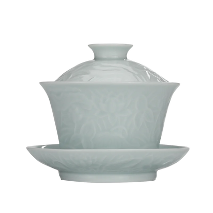 Guanfu Museum: Song Feng Hua Su Skin Jade Bone Misty Blue Series Tureen Tea Set Jingdezhen Bluish-White Glaze Porcelain Kombucha