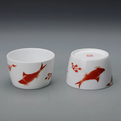 Guanfu Museum Surplus Year after Year Couple Cups Jingdezhen Tea Set White Porcelain Tea Savoring Cup Kung Fu Tea Cup Ceramic Te