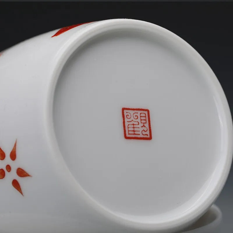 Guanfu Museum Surplus Year after Year Couple Cups Jingdezhen Tea Set White Porcelain Tea Savoring Cup Kung Fu Tea Cup Ceramic Te