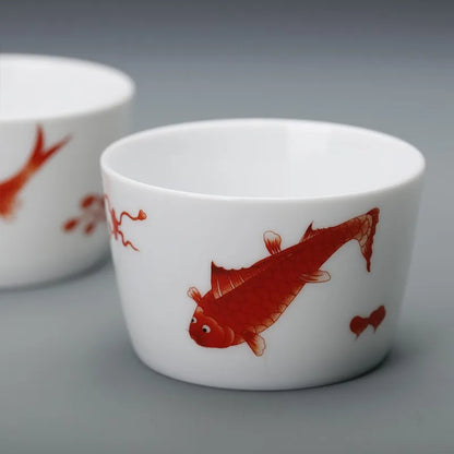 Guanfu Museum Surplus Year after Year Couple Cups Jingdezhen Tea Set White Porcelain Tea Savoring Cup Kung Fu Tea Cup Ceramic Te