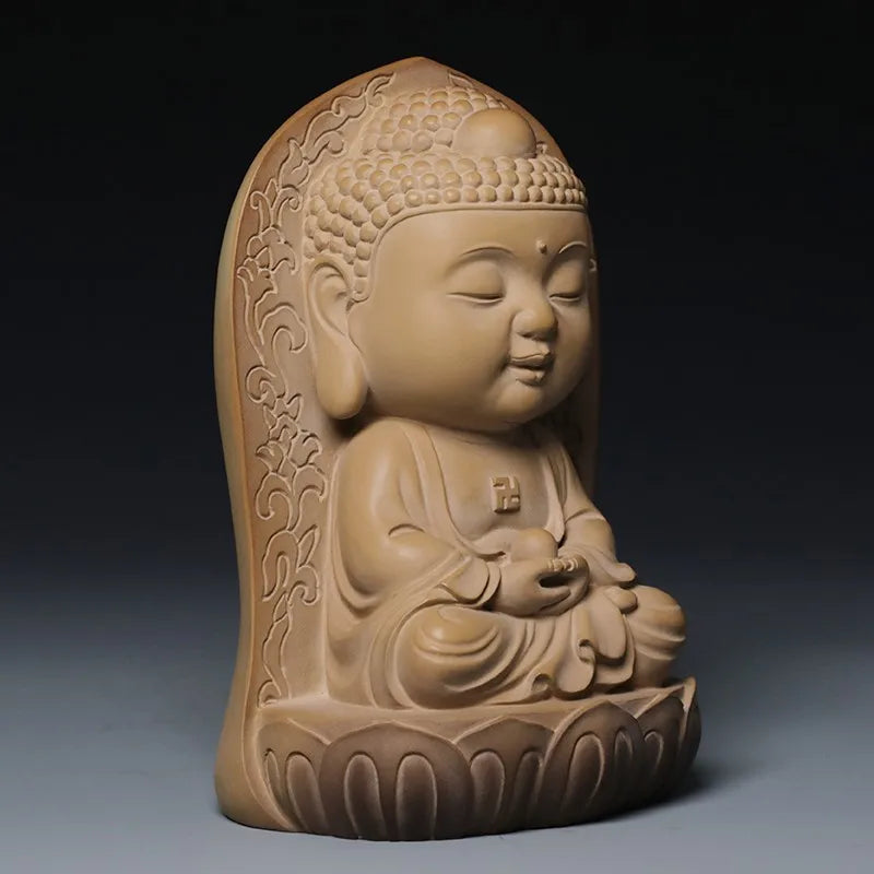 Guanfu Museum Taiwan Ironstone Children's Face Series Sakyamuni Bhaisajyaguru Amitabha Buddha Home Serving Buddha Statue Collect