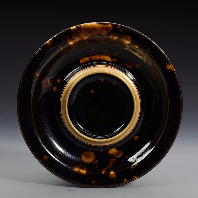 Guanfu Museum Temmoku Glaze Gold Painting Handmade Lidded Bowl Tea Set Set Jizhou Kiln Porcelain Kung Fu Tea Set Tea Cup Tea Cup