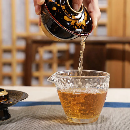 Guanfu Museum Temmoku Glaze Gold Painting Handmade Lidded Bowl Tea Set Set Jizhou Kiln Porcelain Kung Fu Tea Set Tea Cup Tea Cup