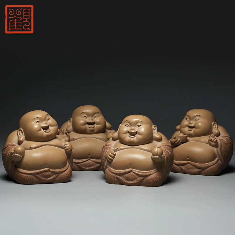Guanfu Museum United Taiwan Lin Zhaofa Luck, Wealth, Long-Lived and Happy Maitreya Stone Carving Stone Plastic Craft Collection