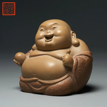 Guanfu Museum United Taiwan Lin Zhaofa Luck, Wealth, Long-Lived and Happy Maitreya Stone Carving Stone Plastic Craft Collection