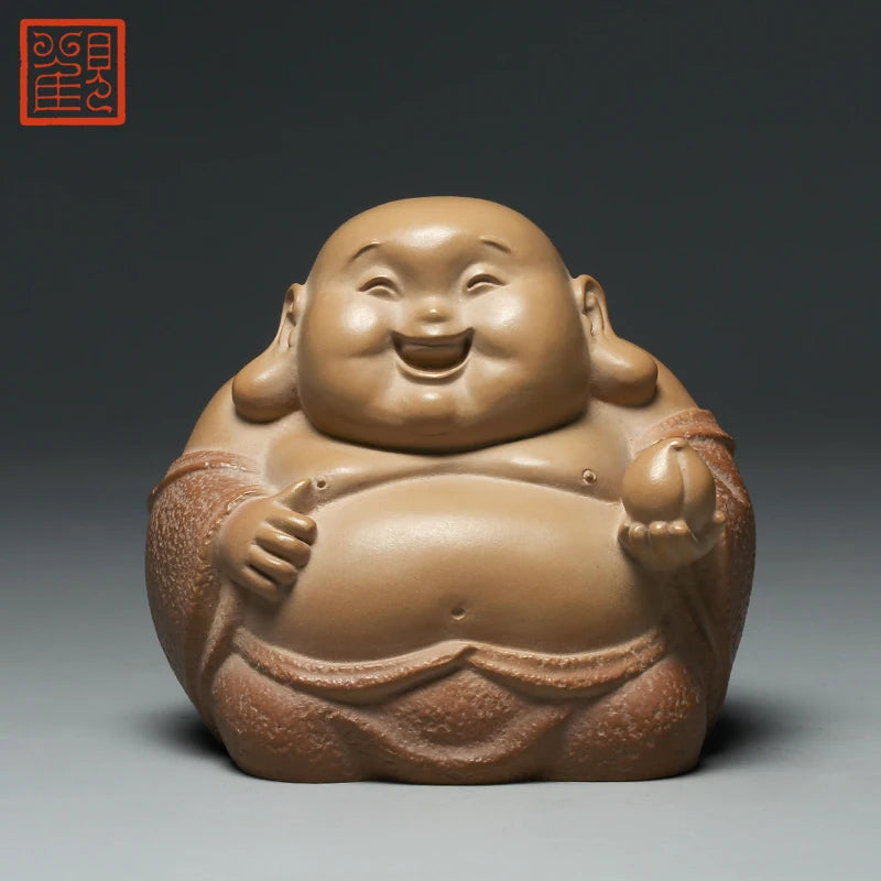 Guanfu Museum United Taiwan Lin Zhaofa Luck, Wealth, Long-Lived and Happy Maitreya Stone Carving Stone Plastic Craft Collection