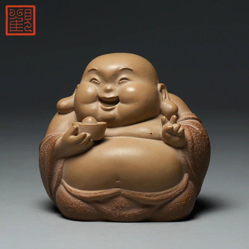 Guanfu Museum United Taiwan Lin Zhaofa Luck, Wealth, Long-Lived and Happy Maitreya Stone Carving Stone Plastic Craft Collection