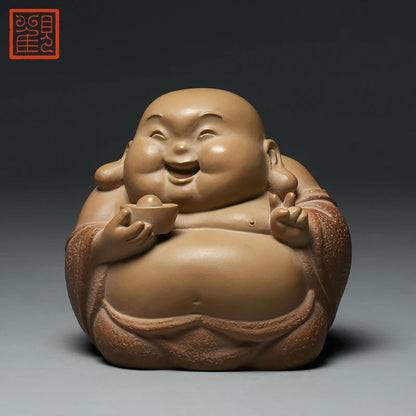 Guanfu Museum United Taiwan Lin Zhaofa Luck, Wealth, Long-Lived and Happy Maitreya Stone Carving Stone Plastic Craft Collection