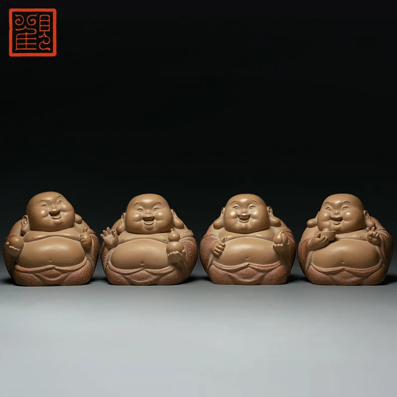 Guanfu Museum United Taiwan Lin Zhaofa Luck, Wealth, Long-Lived and Happy Maitreya Stone Carving Stone Plastic Craft Collection