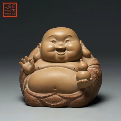 Guanfu Museum United Taiwan Lin Zhaofa Luck, Wealth, Long-Lived and Happy Maitreya Stone Carving Stone Plastic Craft Collection