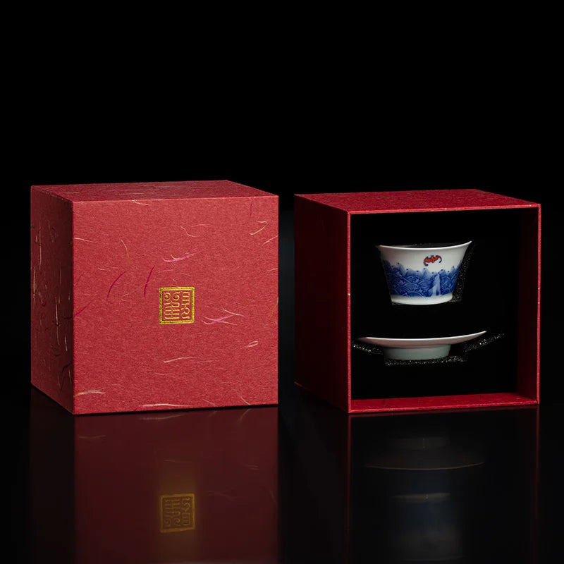 Guanfu Museum Wufu Sihai Hand Painted Blue and White Master Cup Jingdezhen Blue and White Hand Drawn Kung Fu Tea Cup Porcelain M