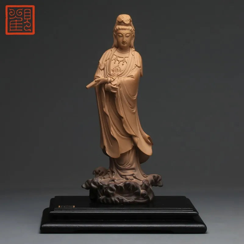 Guanfu Museum Xiaoli Holding Sutra Guanyin Taiwan Ironstone Stone Plastic Creative Home Crafts Chinese Study Antique Shelf Furni