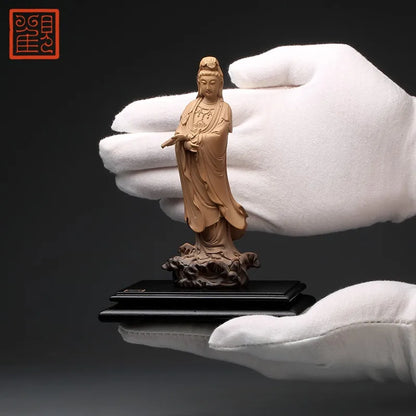 Guanfu Museum Xiaoli Holding Sutra Guanyin Taiwan Ironstone Stone Plastic Creative Home Crafts Chinese Study Antique Shelf Furni