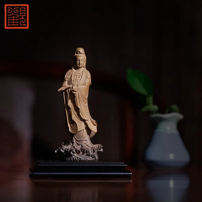 Guanfu Museum Xiaoli Holding Sutra Guanyin Taiwan Ironstone Stone Plastic Creative Home Crafts Chinese Study Antique Shelf Furni