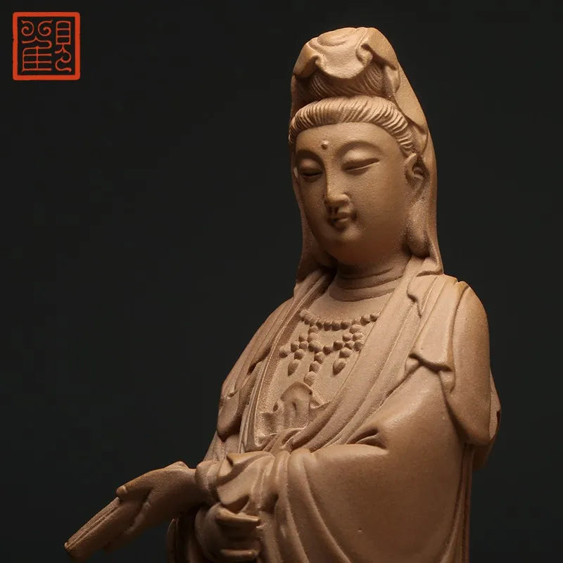 Guanfu Museum Xiaoli Holding Sutra Guanyin Taiwan Ironstone Stone Plastic Creative Home Crafts Chinese Study Antique Shelf Furni