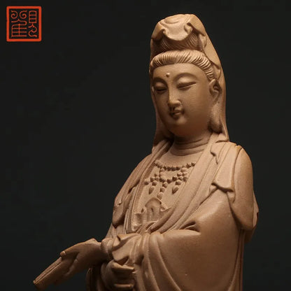 Guanfu Museum Xiaoli Holding Sutra Guanyin Taiwan Ironstone Stone Plastic Creative Home Crafts Chinese Study Antique Shelf Furni