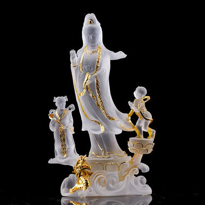 Guanyin Bodhisattva ornaments Colored glaze Shancai Boy and Dragon Girl Guanyin Golden Child and Jade Girl Buddha