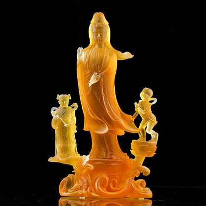Guanyin Bodhisattva ornaments Colored glaze Shancai Boy and Dragon Girl Guanyin Golden Child and Jade Girl Buddha