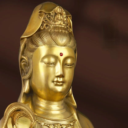 Guanyin Pure Copper Buddha Statue Home Living Room Ornaments Sea Sitting Lotus Bodhisattva Sculptures