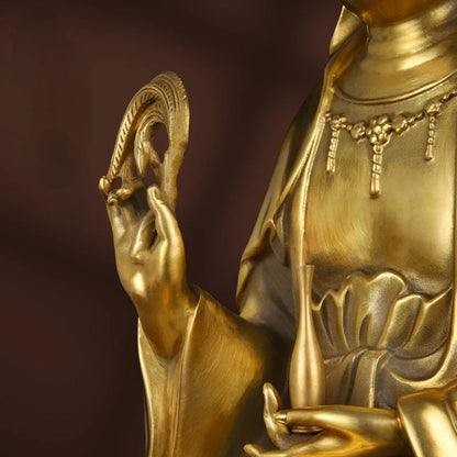 Guanyin Pure Copper Buddha Statue Home Living Room Ornaments Sea Sitting Lotus Bodhisattva Sculptures