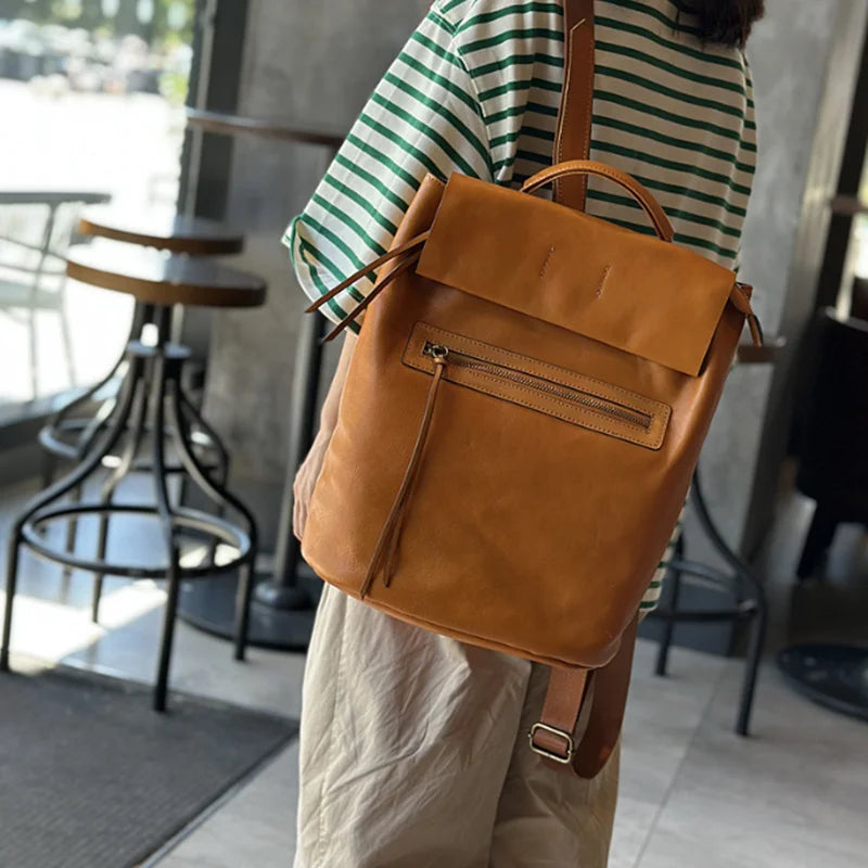 Guard against theft cow skin backpack, large capacity, casual, leather group, travel, outdoor, laptop, fashion