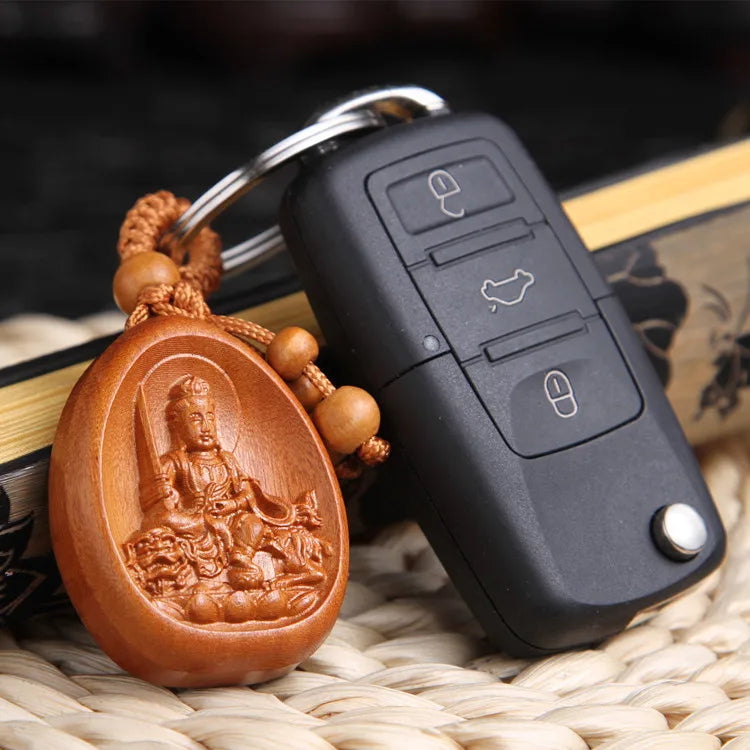 Guardian God keychain for safety, car pendant, zodiac signs, peach wood, zodiac signs, Buddha's destiny, Christmas gift