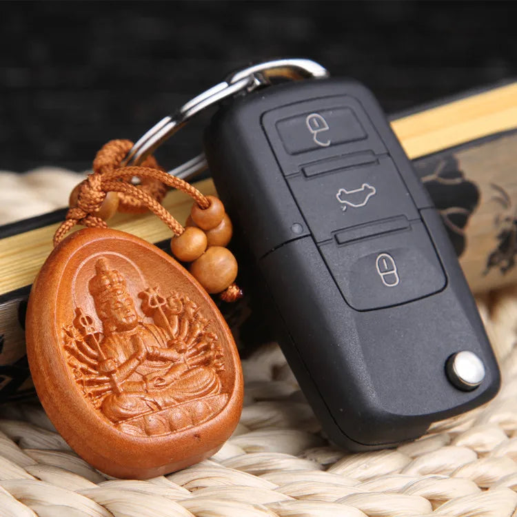 Guardian God keychain for safety, car pendant, zodiac signs, peach wood, zodiac signs, Buddha's destiny, Christmas gift