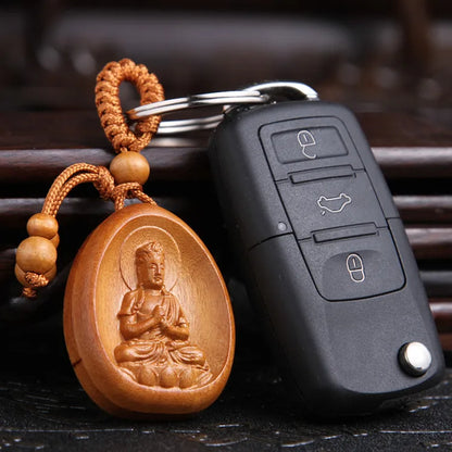 Guardian God keychain for safety, car pendant, zodiac signs, peach wood, zodiac signs, Buddha's destiny, Christmas gift