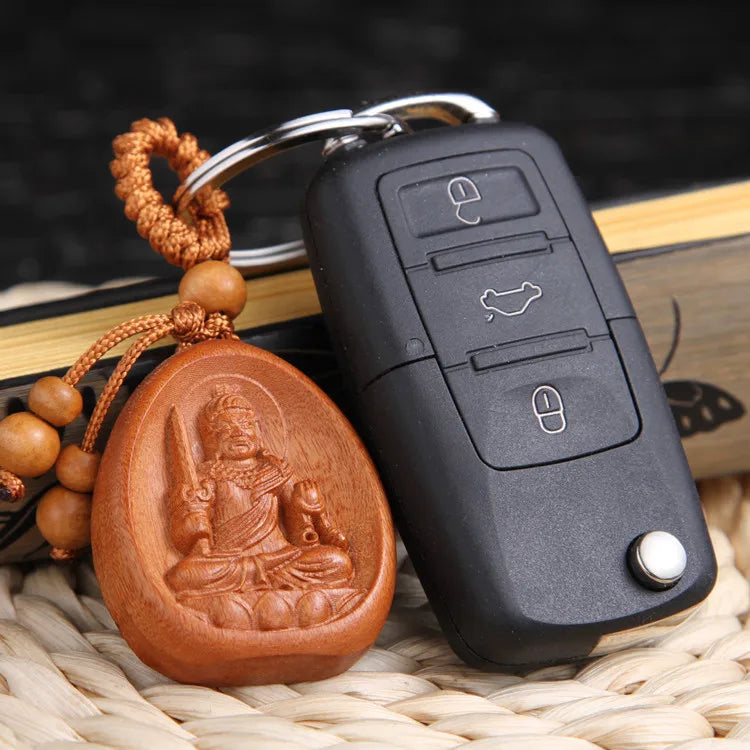 Guardian God keychain for safety, car pendant, zodiac signs, peach wood, zodiac signs, Buddha's destiny, Christmas gift