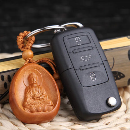 Guardian God keychain for safety, car pendant, zodiac signs, peach wood, zodiac signs, Buddha's destiny, Christmas gift