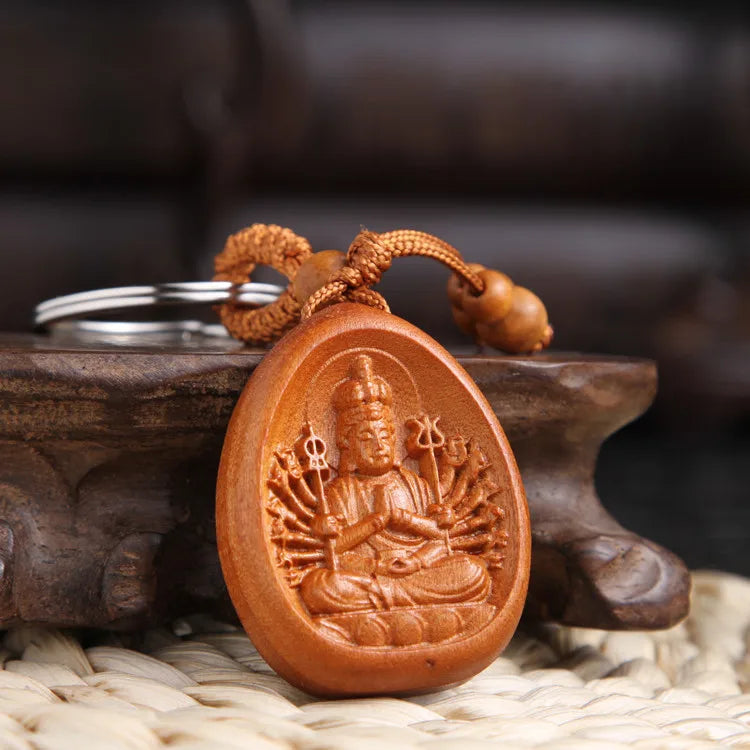 Guardian God keychain for safety, car pendant, zodiac signs, peach wood, zodiac signs, Buddha's destiny, Christmas gift