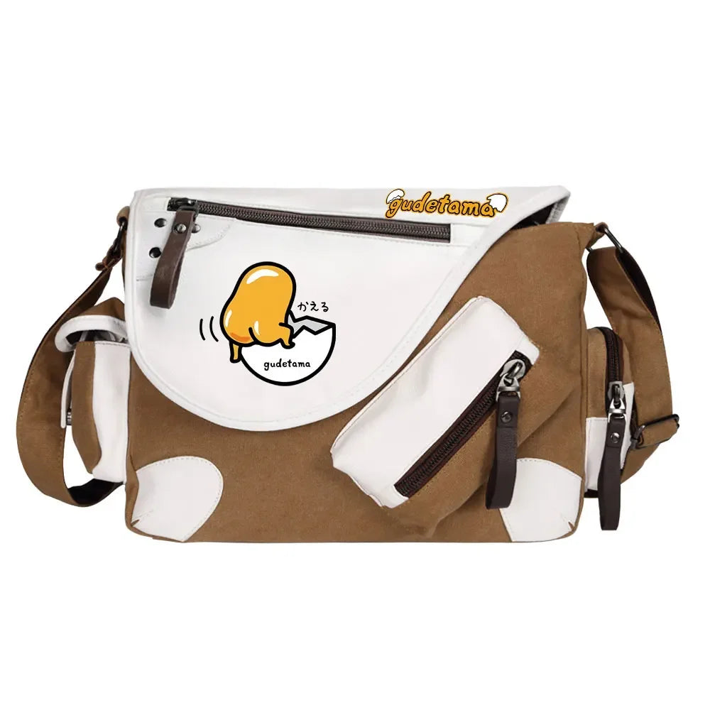 Gudetama Printed Women Canvas Casual Zipper Men Shoulder Bag Crossbody Bags Boys Girls Kids Schoolbags Messenger Bag