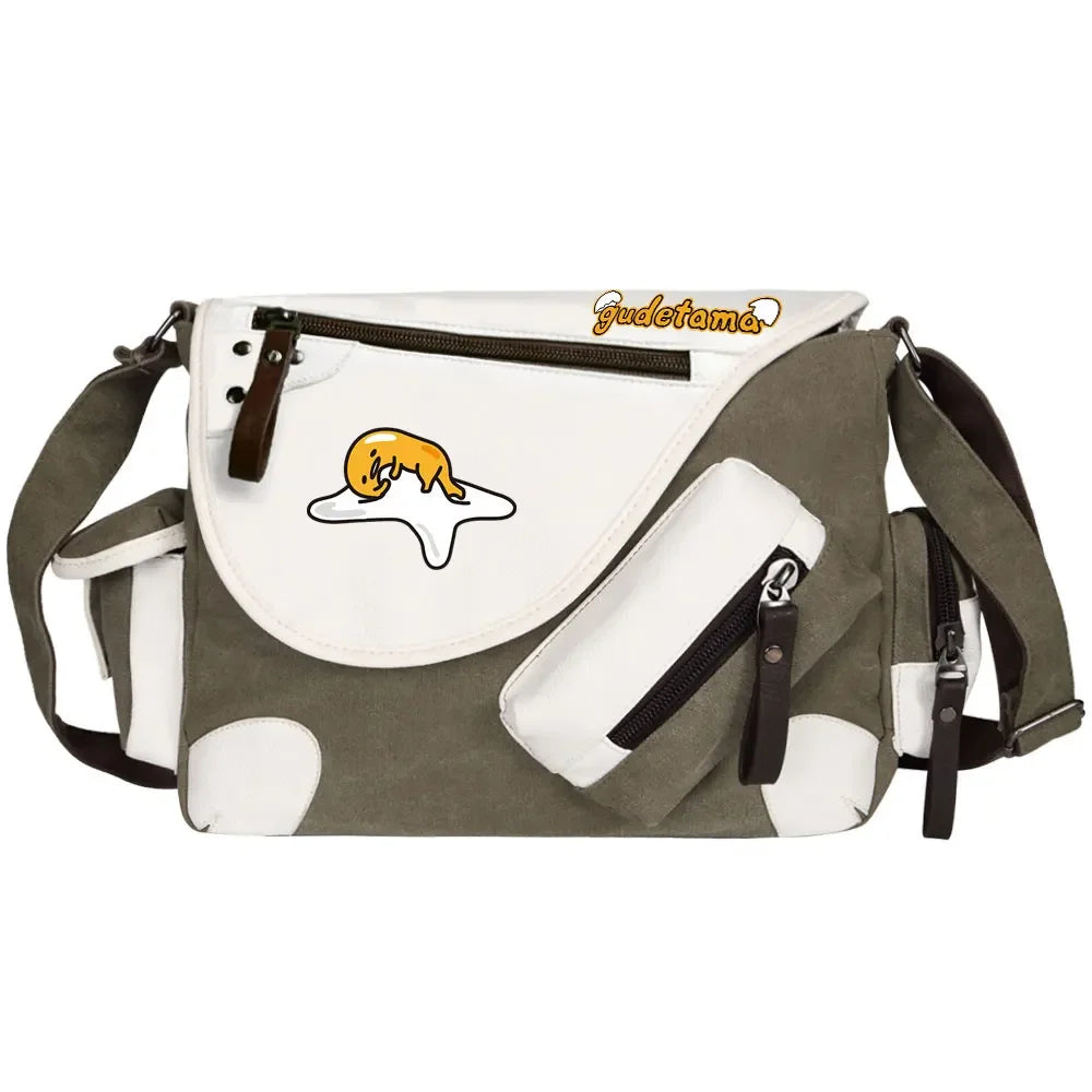 Gudetama Printed Women Canvas Casual Zipper Men Shoulder Bag Crossbody Bags Boys Girls Kids Schoolbags Messenger Bag