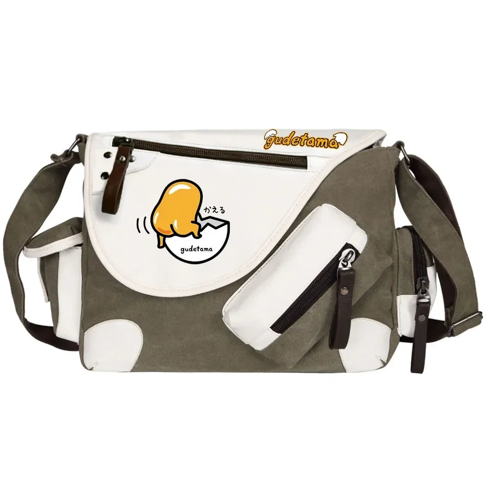 Gudetama Printed Women Canvas Casual Zipper Men Shoulder Bag Crossbody Bags Boys Girls Kids Schoolbags Messenger Bag