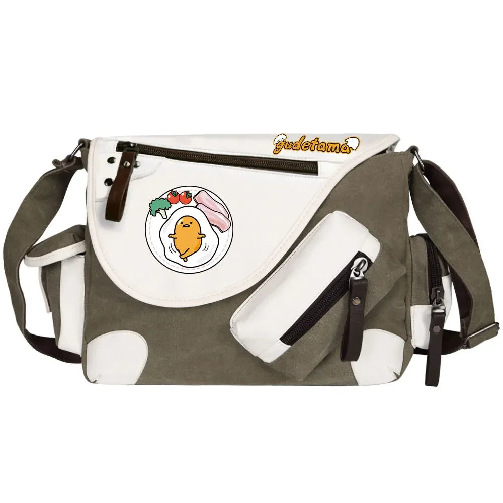 Gudetama Printed Women Canvas Casual Zipper Men Shoulder Bag Crossbody Bags Boys Girls Kids Schoolbags Messenger Bag