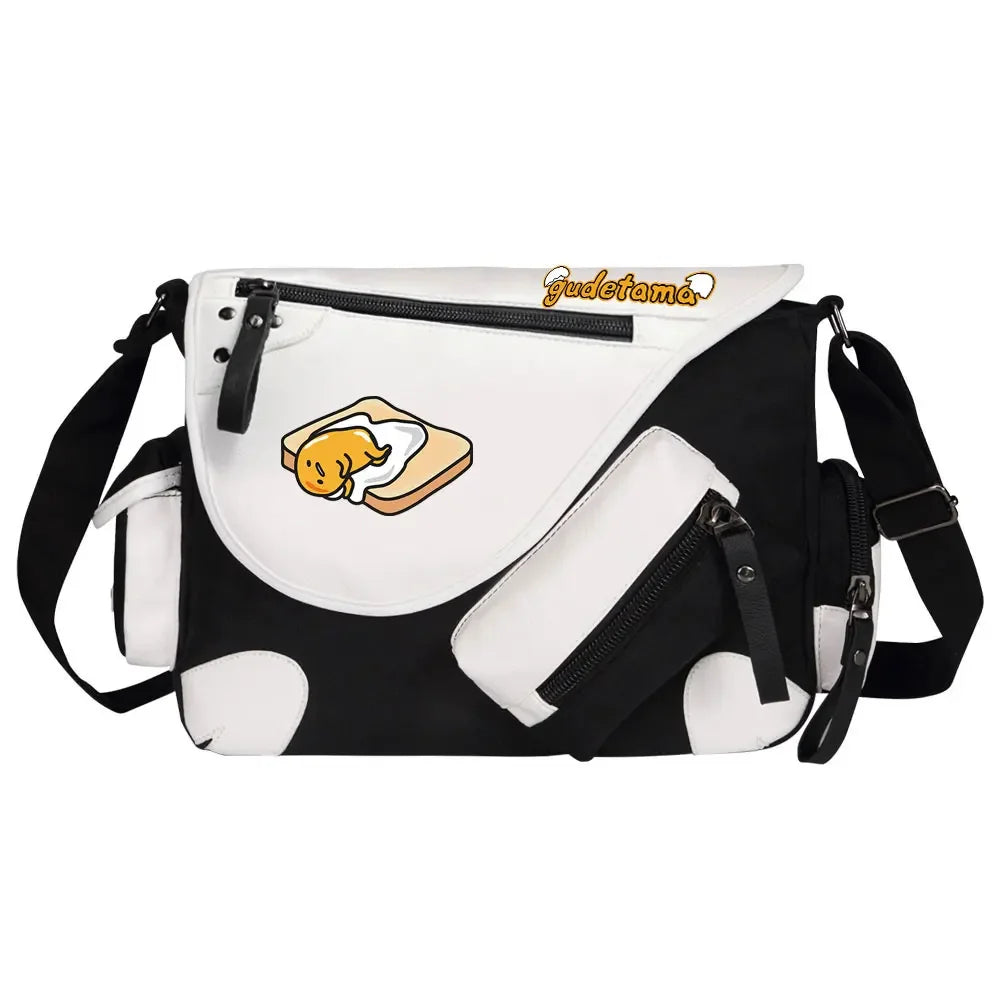 Gudetama Printed Women Canvas Casual Zipper Men Shoulder Bag Crossbody Bags Boys Girls Kids Schoolbags Messenger Bag